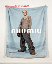Miu Miu Baby Blue & Charcoal Gray Flannel Throw Blanket IMG_0606